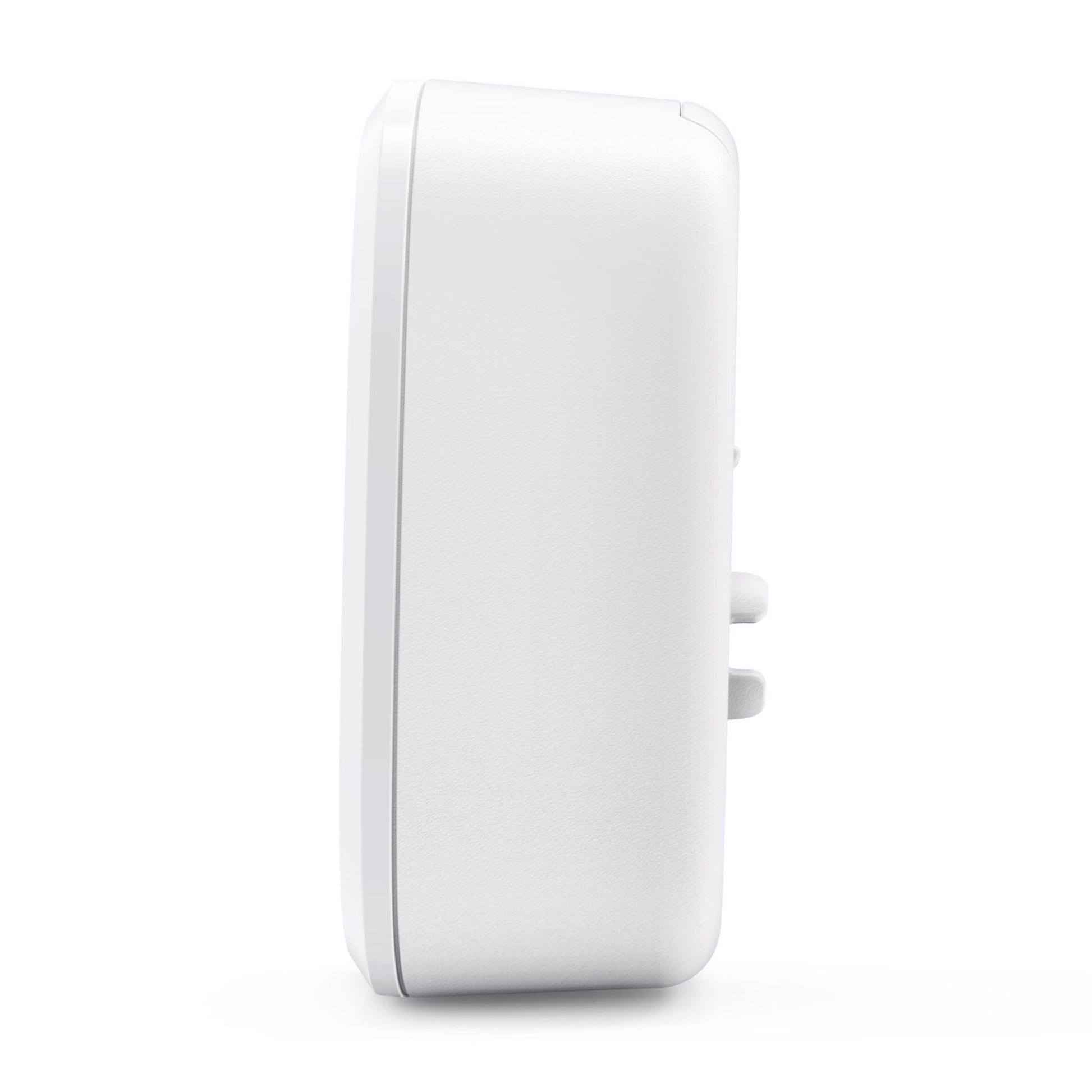 Eufy Sikkerhedsbevægelsessensor, lille hvid rektangulær sensor, glat overflade, to knapper til højre.