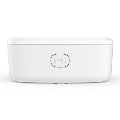 Eufy Sikkerhedsbevægelsessensor, hvid rektangulær bevægelsessensor med centralt placeret SYNC-knap.