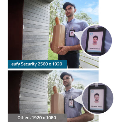 Eufy Video dørklokke 2K tilføjelse viser tydeligt ID-badge, 1920x1080 kamera viser badge sløret.