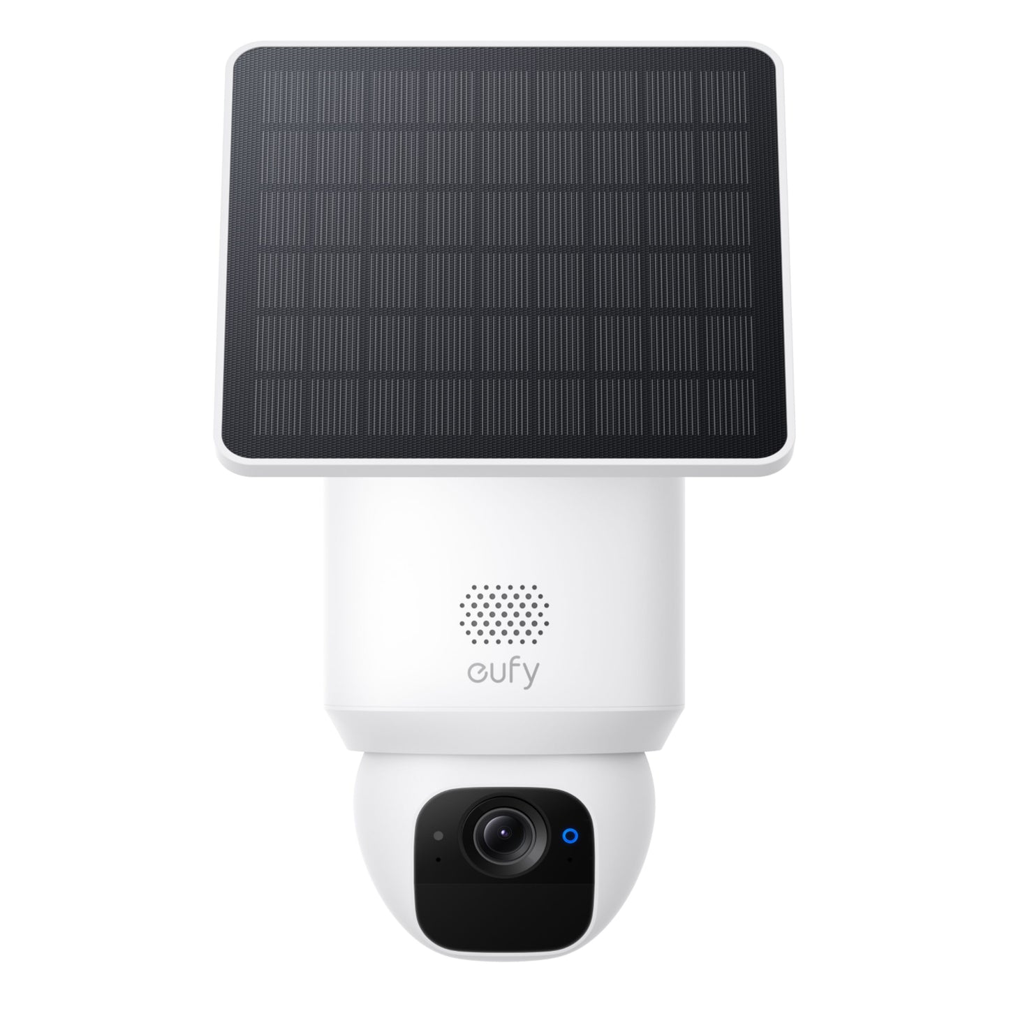 EufyCam Solo E30 2K IP-kamera med sort linse og stort solpanel til udendørs brug.