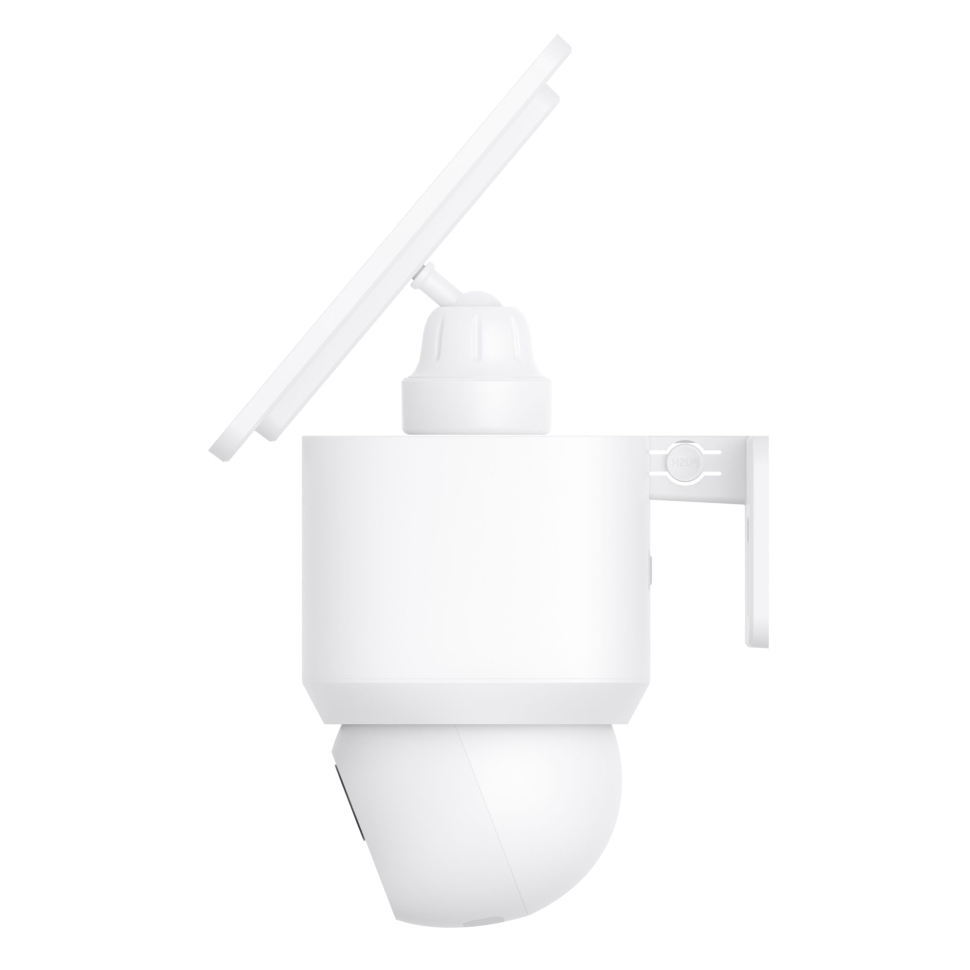 Eufy EufyCam Solo E30 hvid IP-kamera med solpanel, vægmonteret, sideprofil, 2K-opløsning.