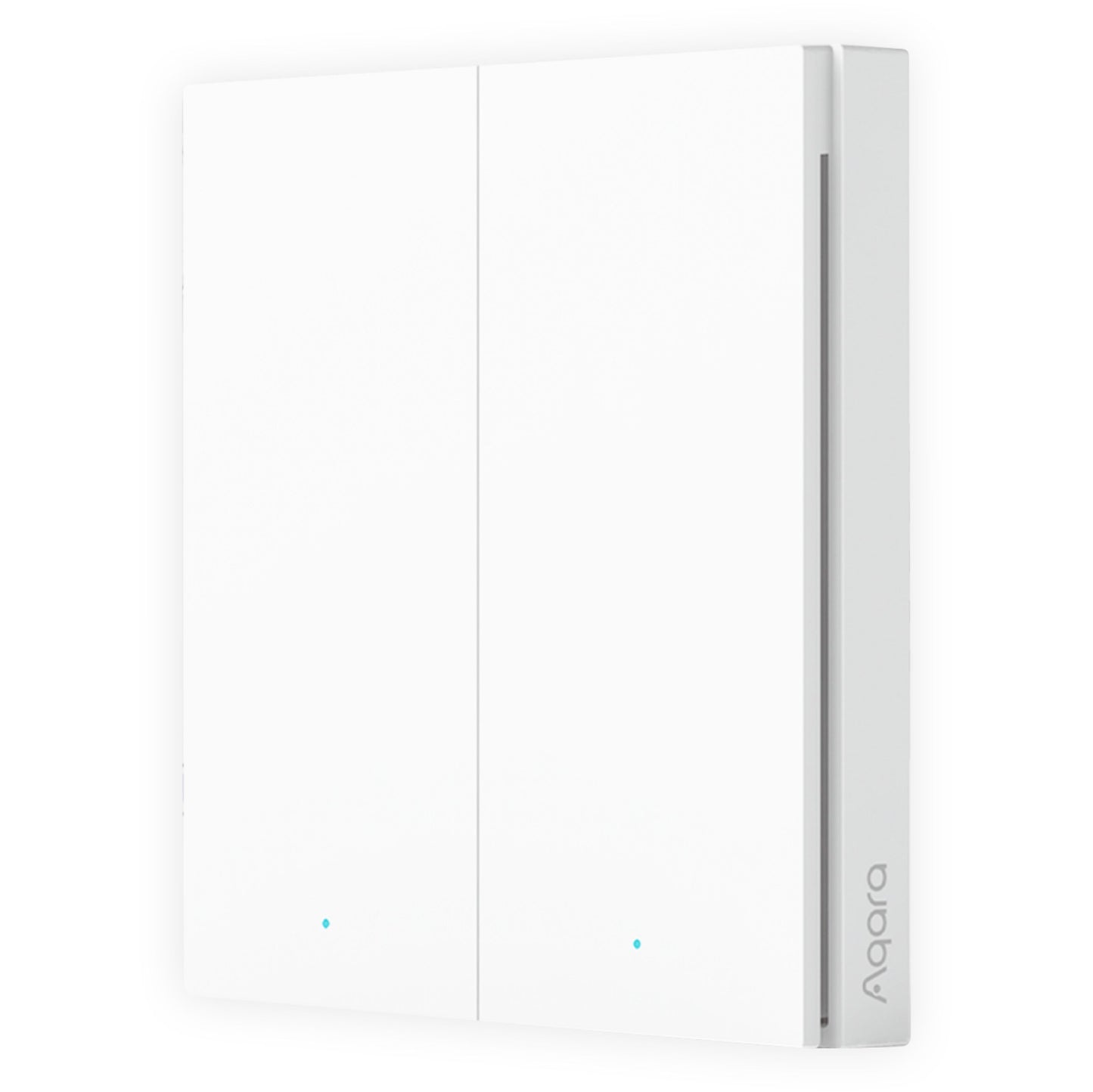 Aqara Smart Switch H1 Dobbelt hvid, to touchpaneler, små blå indikatorlys, Zigbee 3.0, Apple HomeKit.