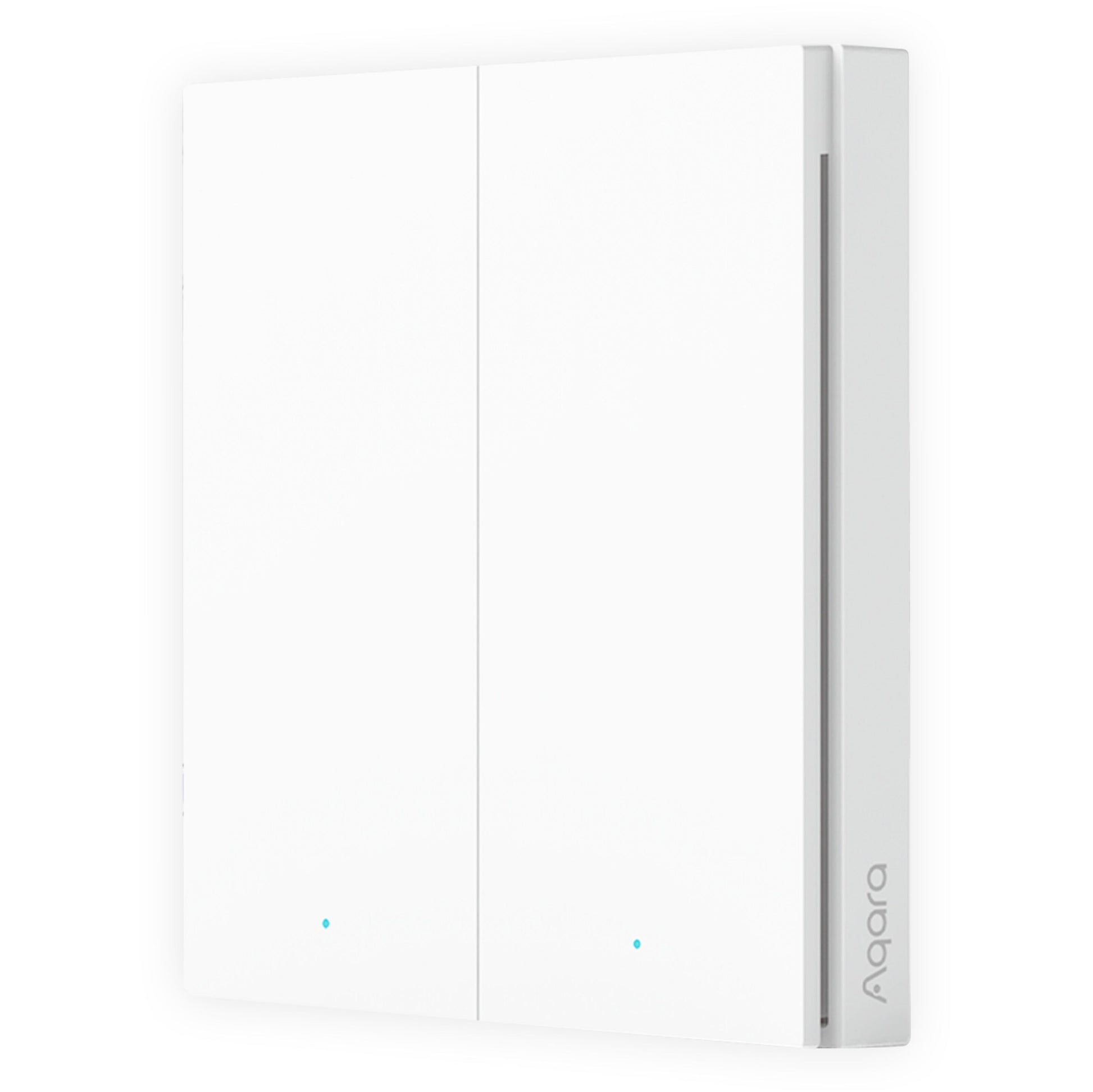 Aqara Smart Switch H1 Dobbelt hvid, to touchpaneler, små blå indikatorlys, Zigbee 3.0, Apple HomeKit.