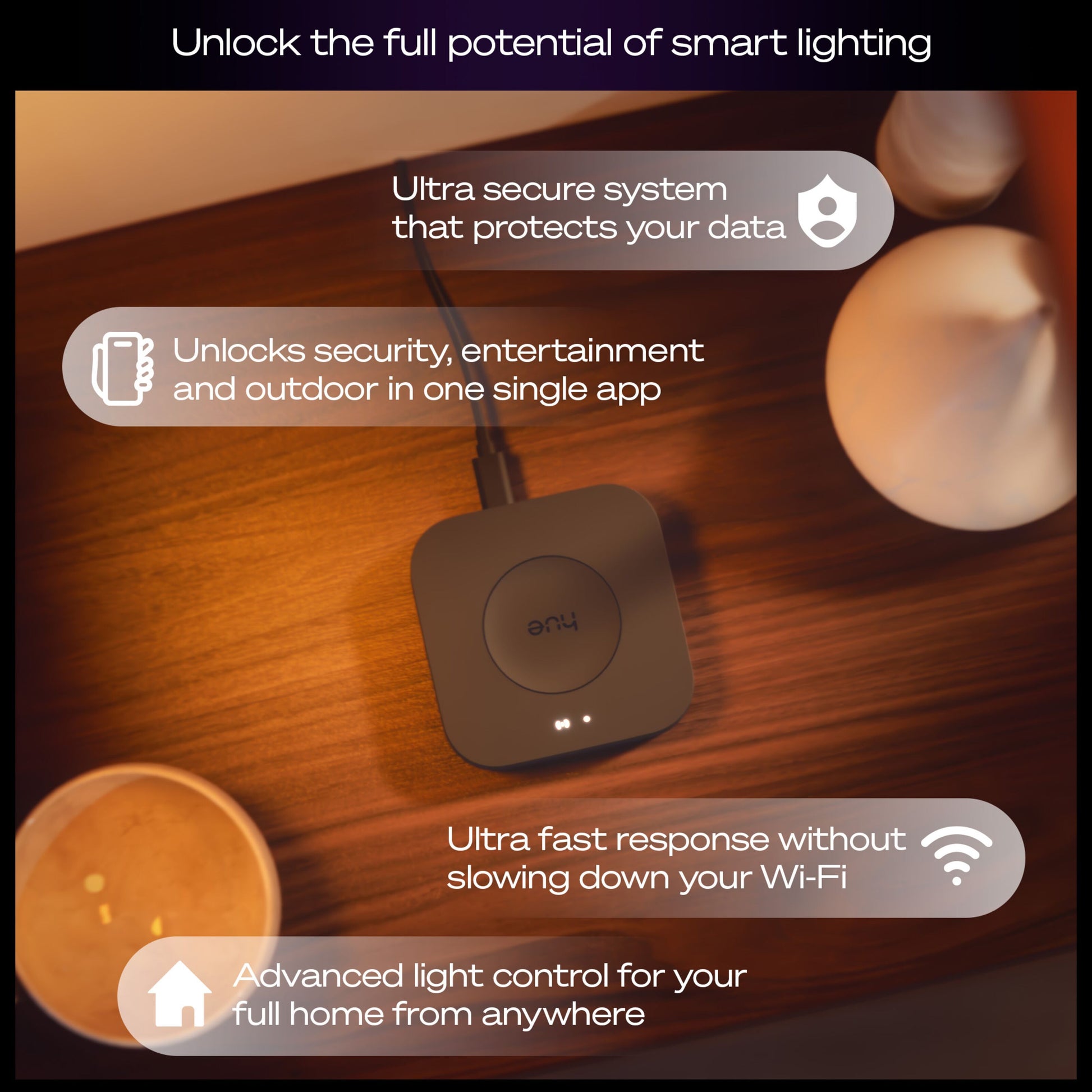 Philips Hue Bridge Pro bro, Matter support, ultra-sikkert system, alt-i-en app, avanceret lyskontrol.