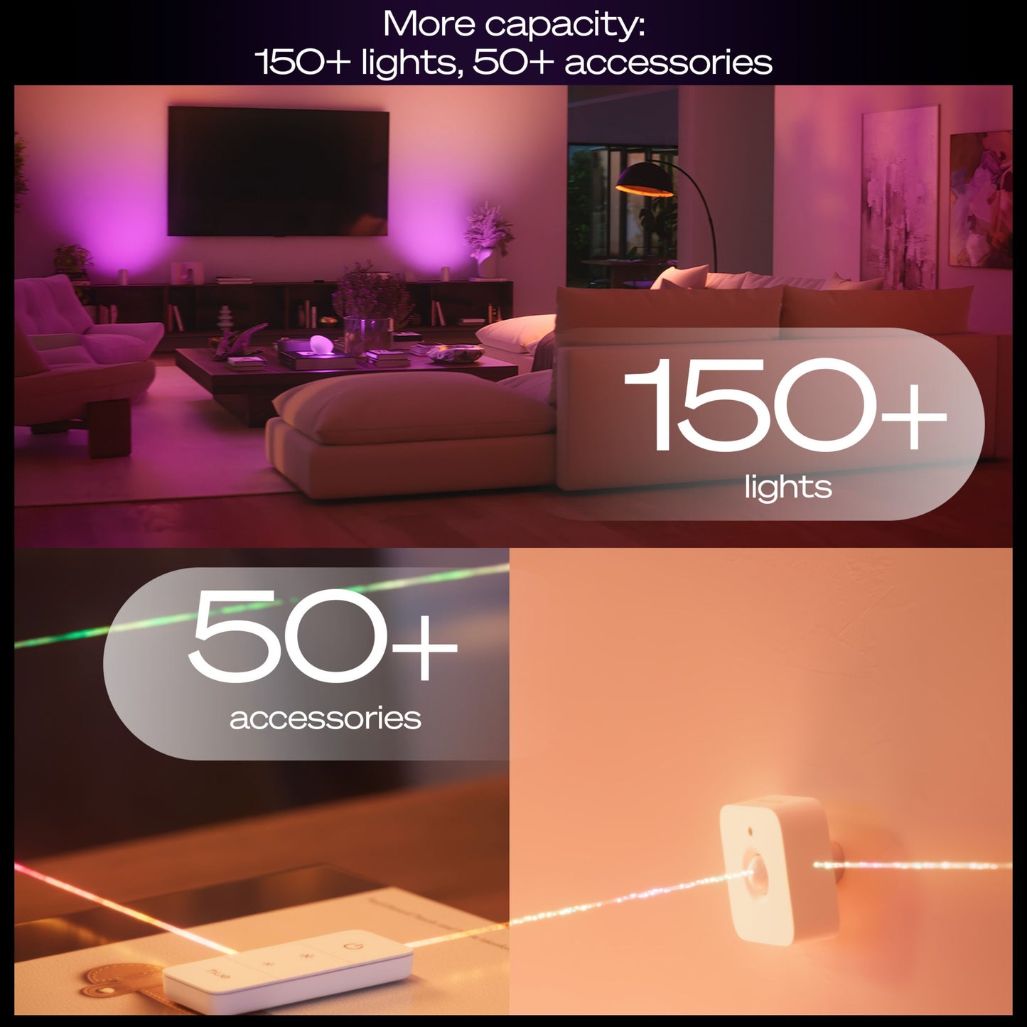 Philips Hue Bridge Pro Broen smart home hub, lilla lys, understøtter 150+ lamper, 50+ tilbehør, Matter-kompatibel.