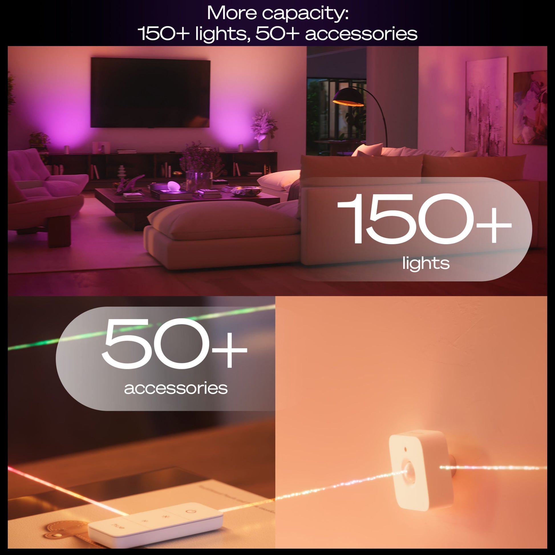 Philips Hue Bridge Pro Broen smart home hub, lilla lys, understøtter 150+ lamper, 50+ tilbehør, Matter-kompatibel.
