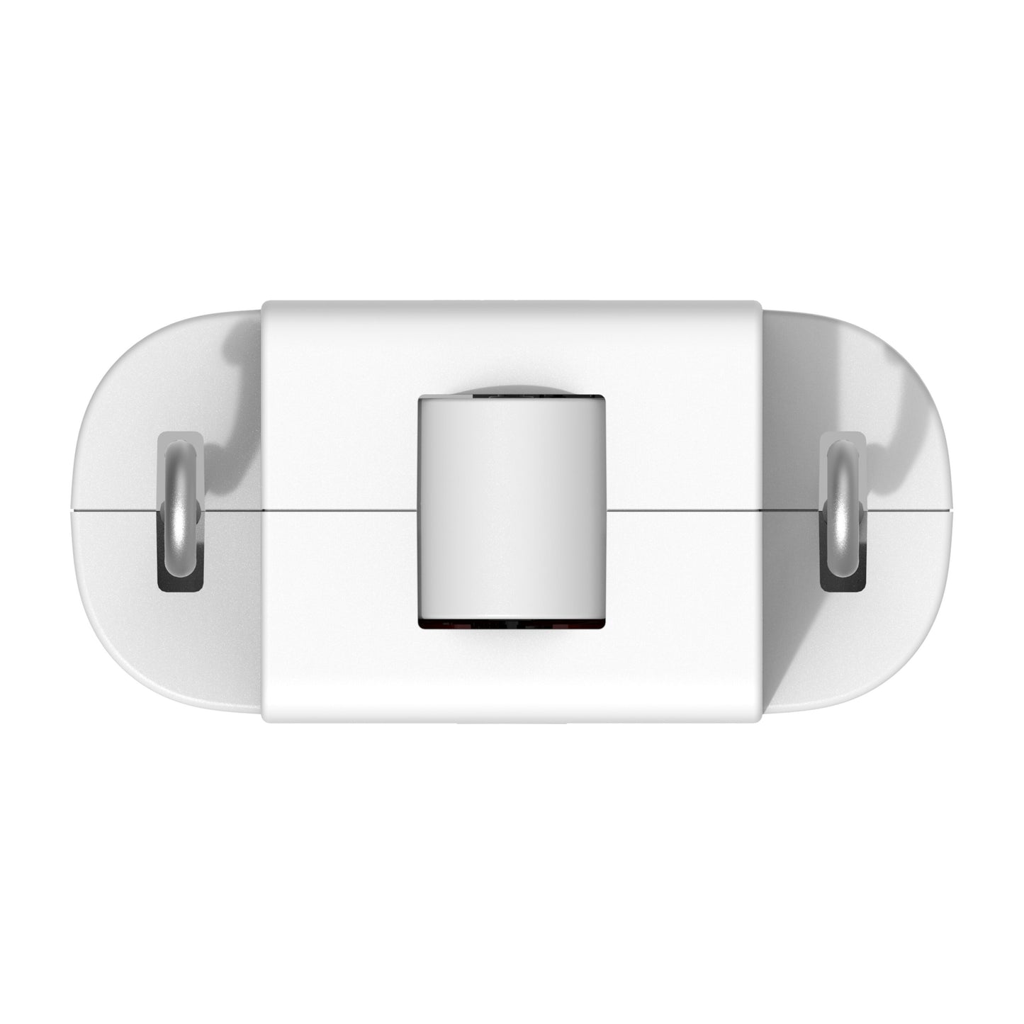 Aqara vægmonteret hvid holder med to sidekroge og cylindrisk midterslot til Curtain Driver E1 Gardinstangskontrol, topvinkel.