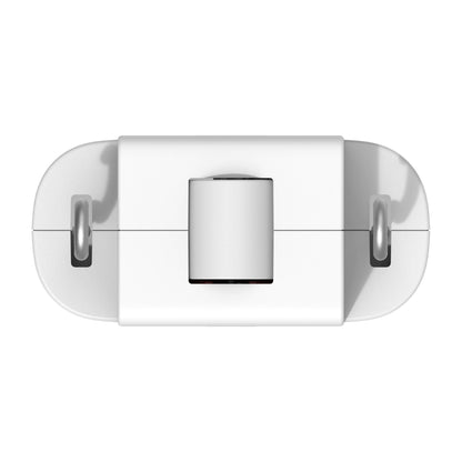 Aqara vægmonteret hvid holder med to sidekroge og cylindrisk midterslot til Curtain Driver E1 Gardinstangskontrol, topvinkel.