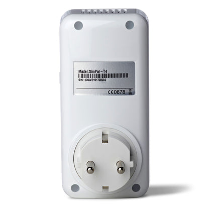 YOYOPower 4G fjernbetjent strømafbryder EM4 hvid med EU-stik, model- og serienummer, certifikatmærke, stregkode, 4G.
