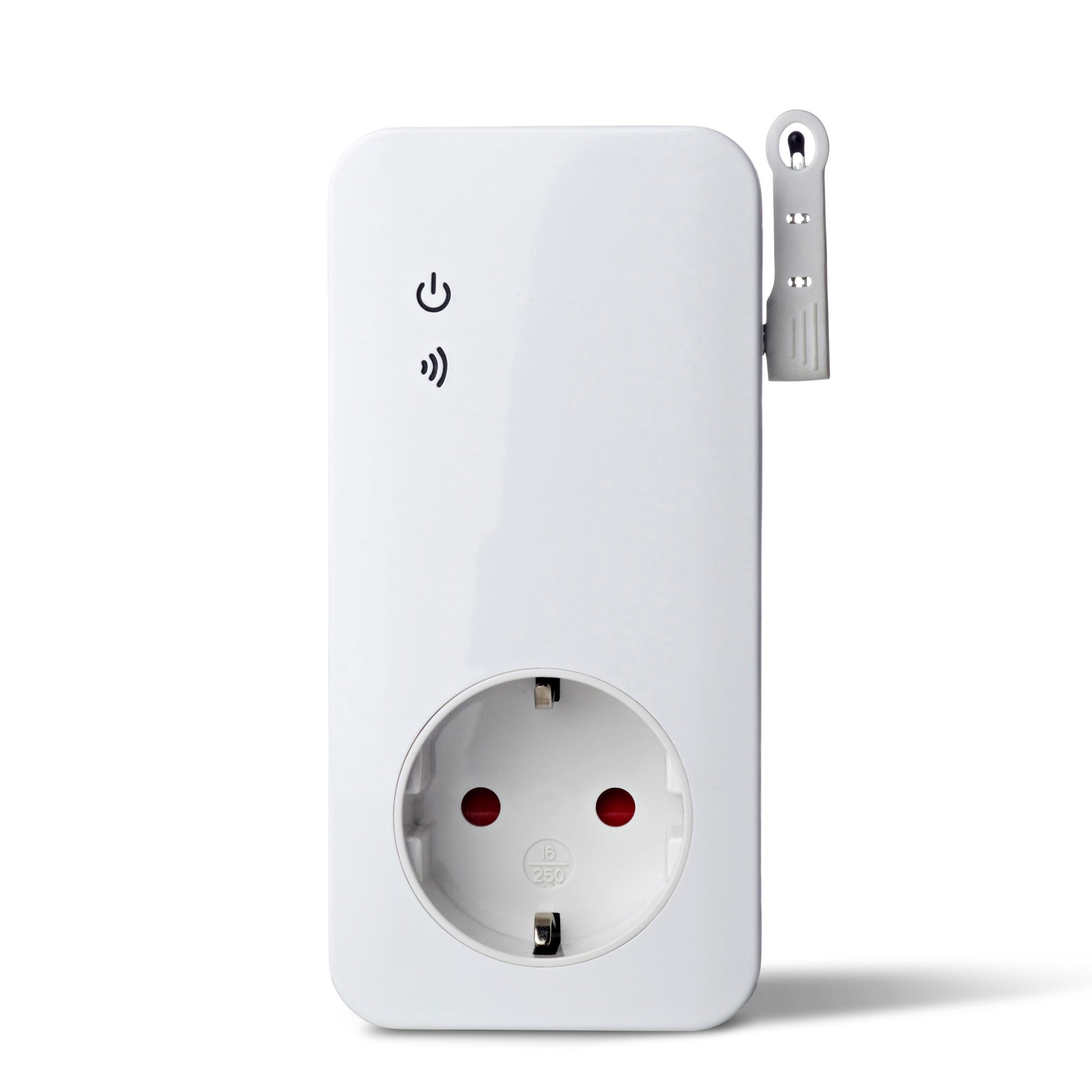 YOYOPower 4G Switch EX4 smart plug, hvid med tænd/sluk-knap, Wi-Fi symbol, EU-stik og antenne til fjernstyring.
