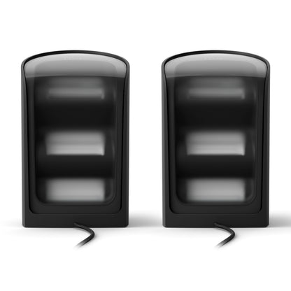 Philips Hue Spil Wall Washer Væglampe 2-pakke sort, tre vandrette åbninger, ledning i bunden, side om side.