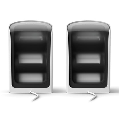 Philips Hue Spil Wall Washer vægbelysning 2-pak, hvid, tre mørke rum pr. enhed, hvid ledning på venstre enhed.