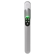 Yale Smart Code Handle Lige, sølvgreb med sort kodepanel, grøn indikatorlampe, PIN-funktion, Yale logo øverst.