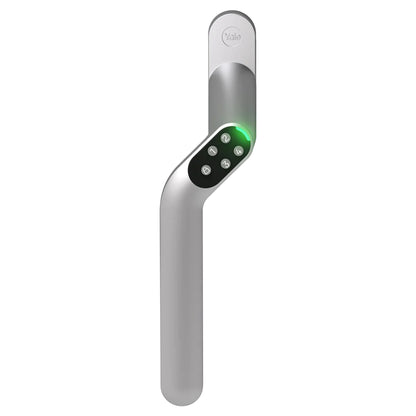 Yale Smart Code Handle venstrehåndet, sølv/krom finish, integreret tastatur med tal og grøn LED-indikator.