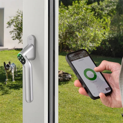 Yale Smart Code Handle venstrehåndet, elektronisk vinduesgreb styres via smartphone app til øget smart home sikkerhed.