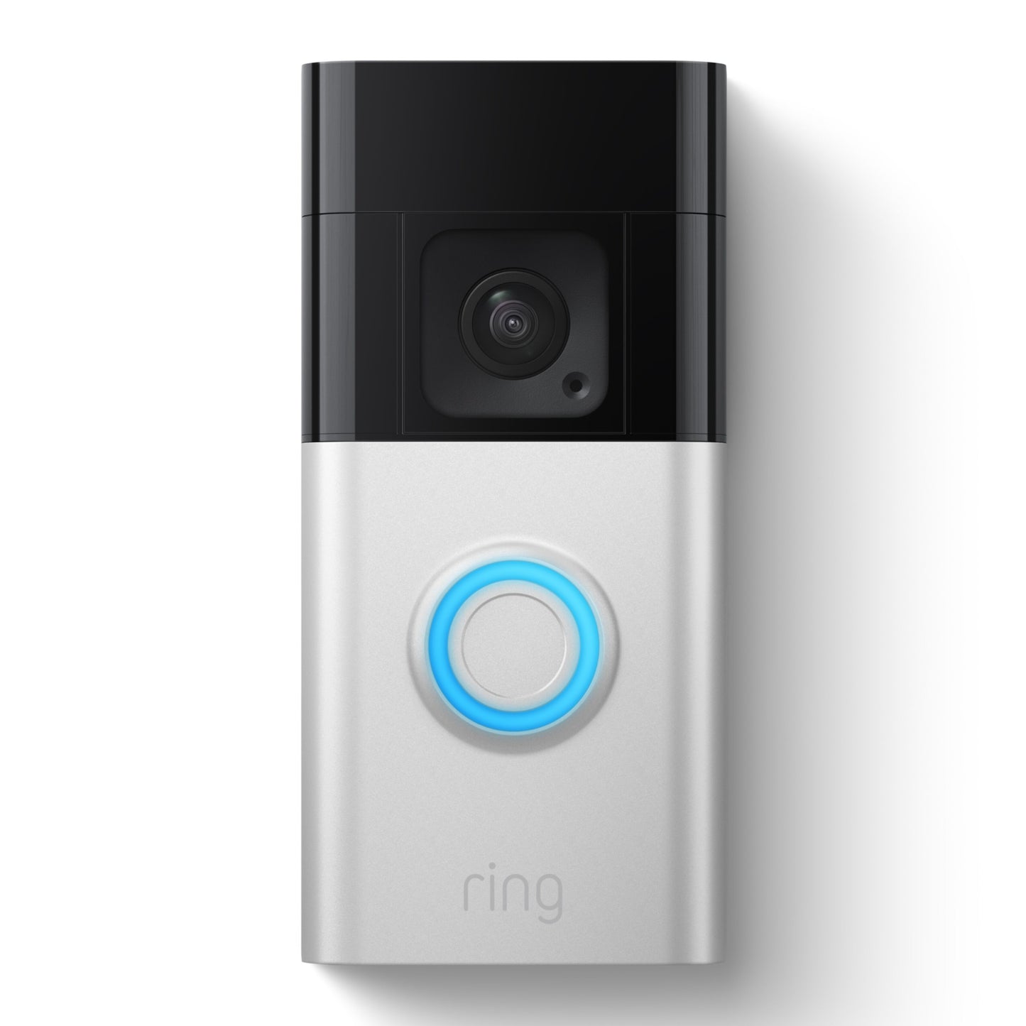 Ring Batteridørklokke Plus videodørklokke, sølv/sort, topkamera, oplyst blå midterknap, farvenatsyn.