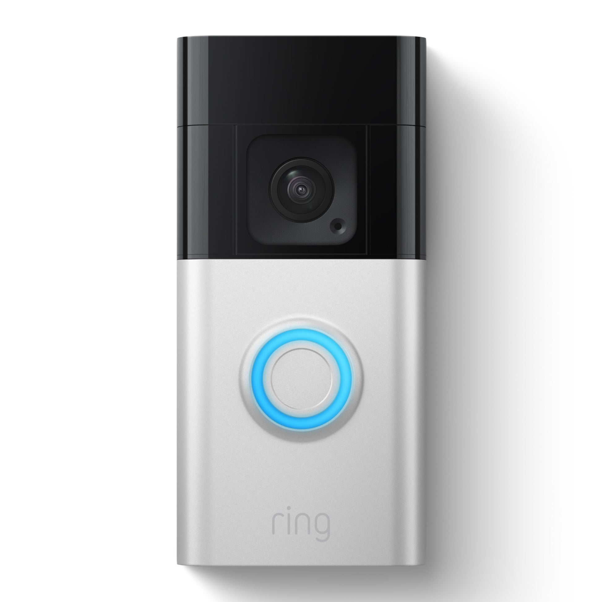 Ring Batteridørklokke Plus videodørklokke, sølv/sort, topkamera, oplyst blå midterknap, farvenatsyn.
