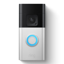 Ring Batteridørklokke Plus videodørklokke, sølv/sort, topkamera, oplyst blå midterknap, farvenatsyn.