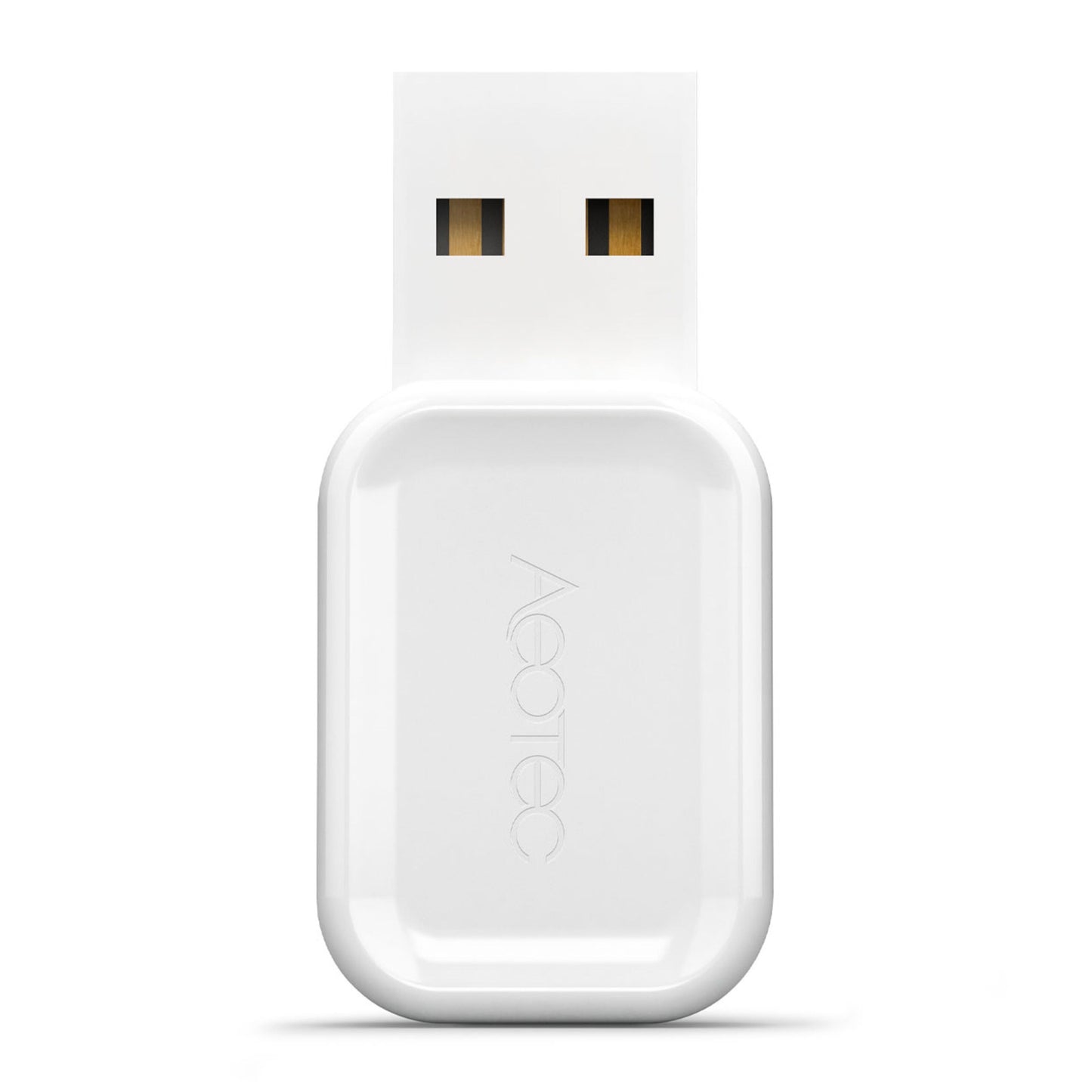 Aeotec Z-Stick gen 7 USB-adapter, hvid USB-A dongle med afrundede kanter, til Z-Wave smart home integration.
