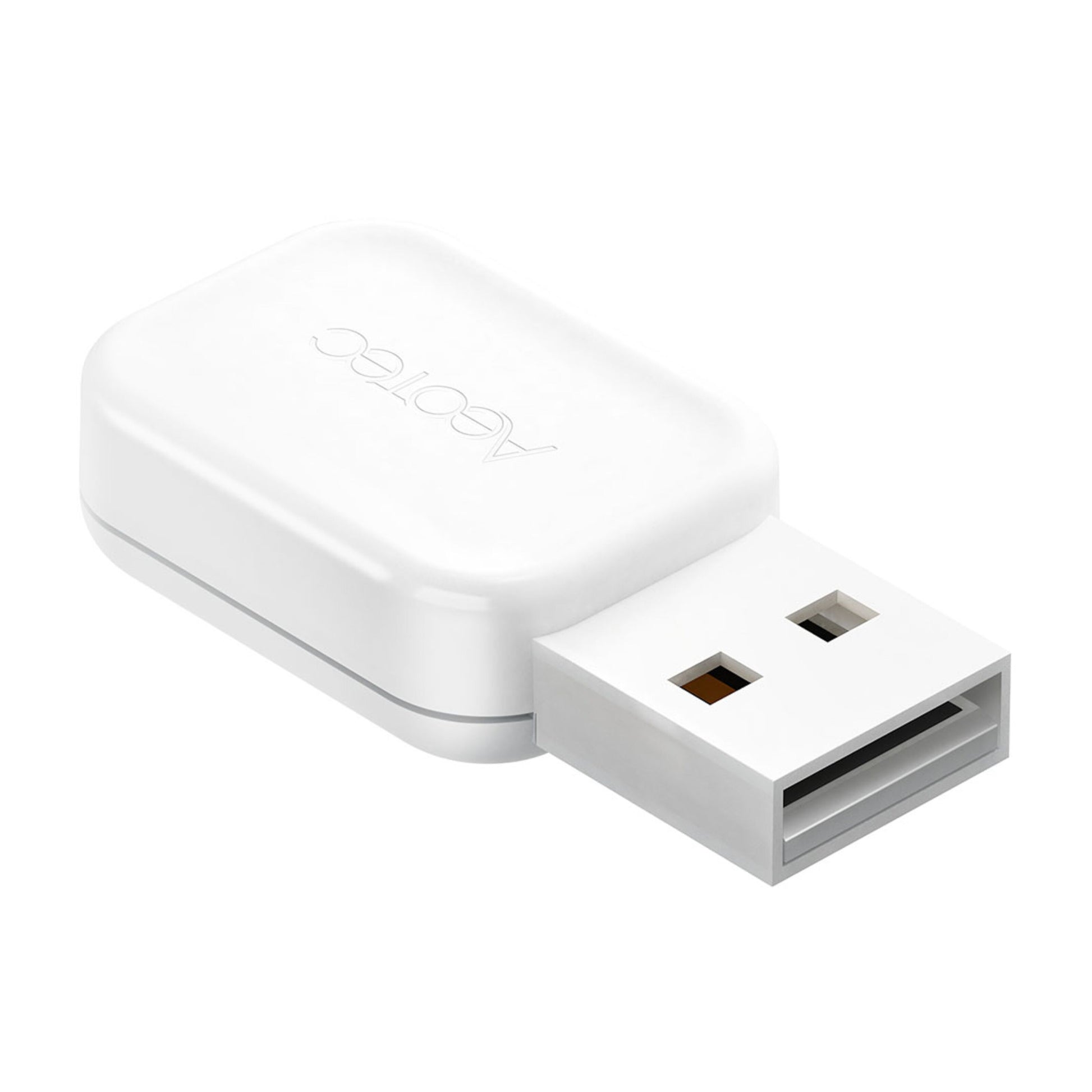 Aeotec Z-Stick Gen7 USB-adapter, hvid rektangulær Z-Wave enhed med afrundede kanter og sølv stik.