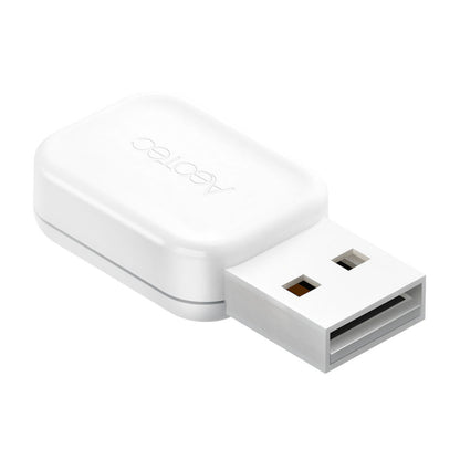 Aeotec Z-Stick Gen7 USB-adapter, hvid rektangulær Z-Wave enhed med afrundede kanter og sølv stik.