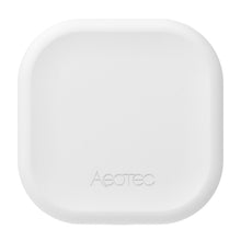 Aeotec Zigbee rækkeviddeforlænger, hvid, afrundet kvadratisk design med Aeotec-logo, kompatibel med Home Assistant.