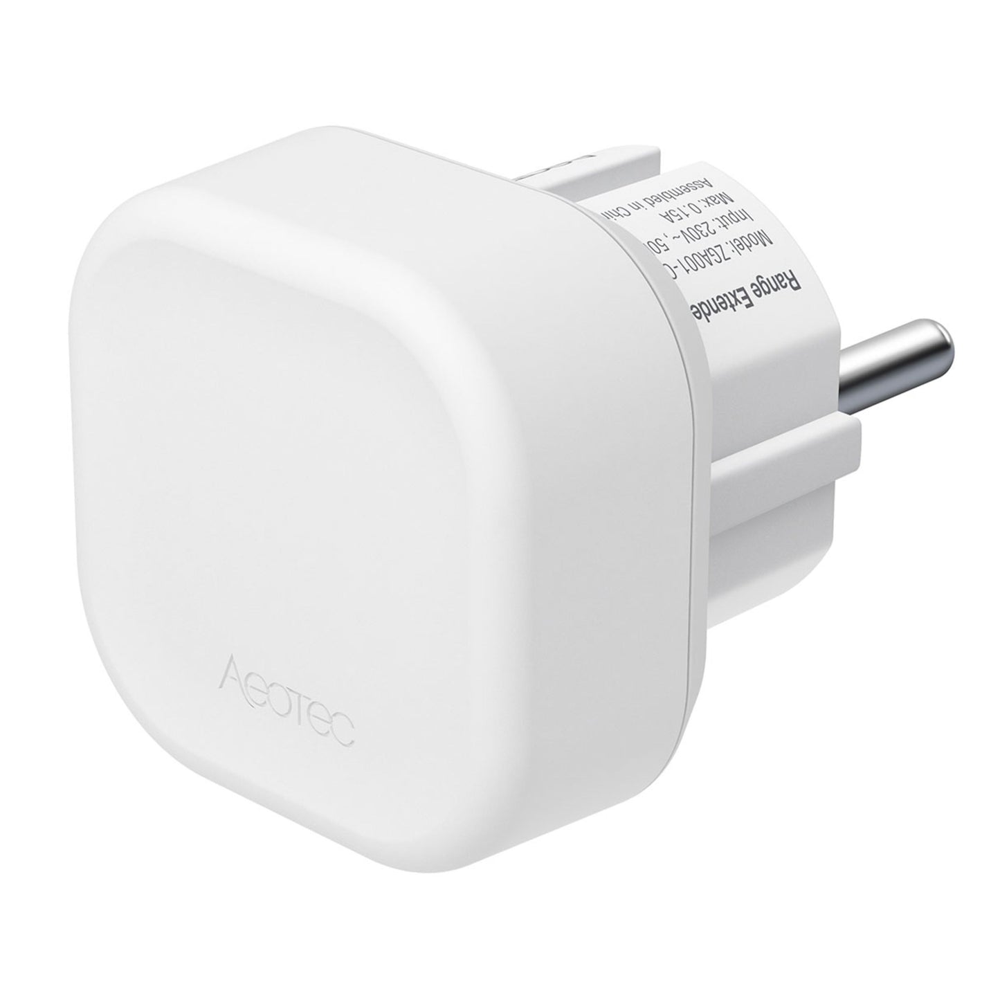 Aeotec Zigbee rækkeviddeforlænger hvid, rektangulær adapter med afrundede kanter og til europæiske stikben, Zigbee 3.0.