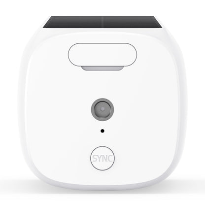 Eufy EufyCam 3 kit med 2 hvide kvadratiske trådløse 4K-kameraer, sort solpanel, SYNC-knap og bevægelsessensor.