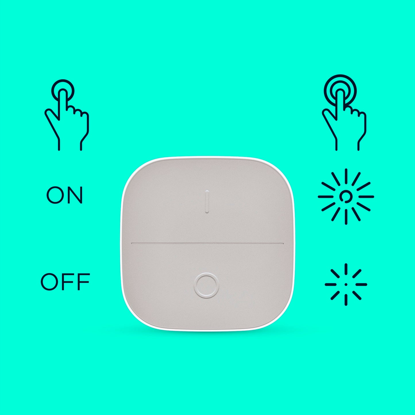 Wiz WiZ Transportabel knap fjernbetjening grå, firkantet, tryk til ON/OFF smart belysning, ikon og tekst "ON" "OFF.