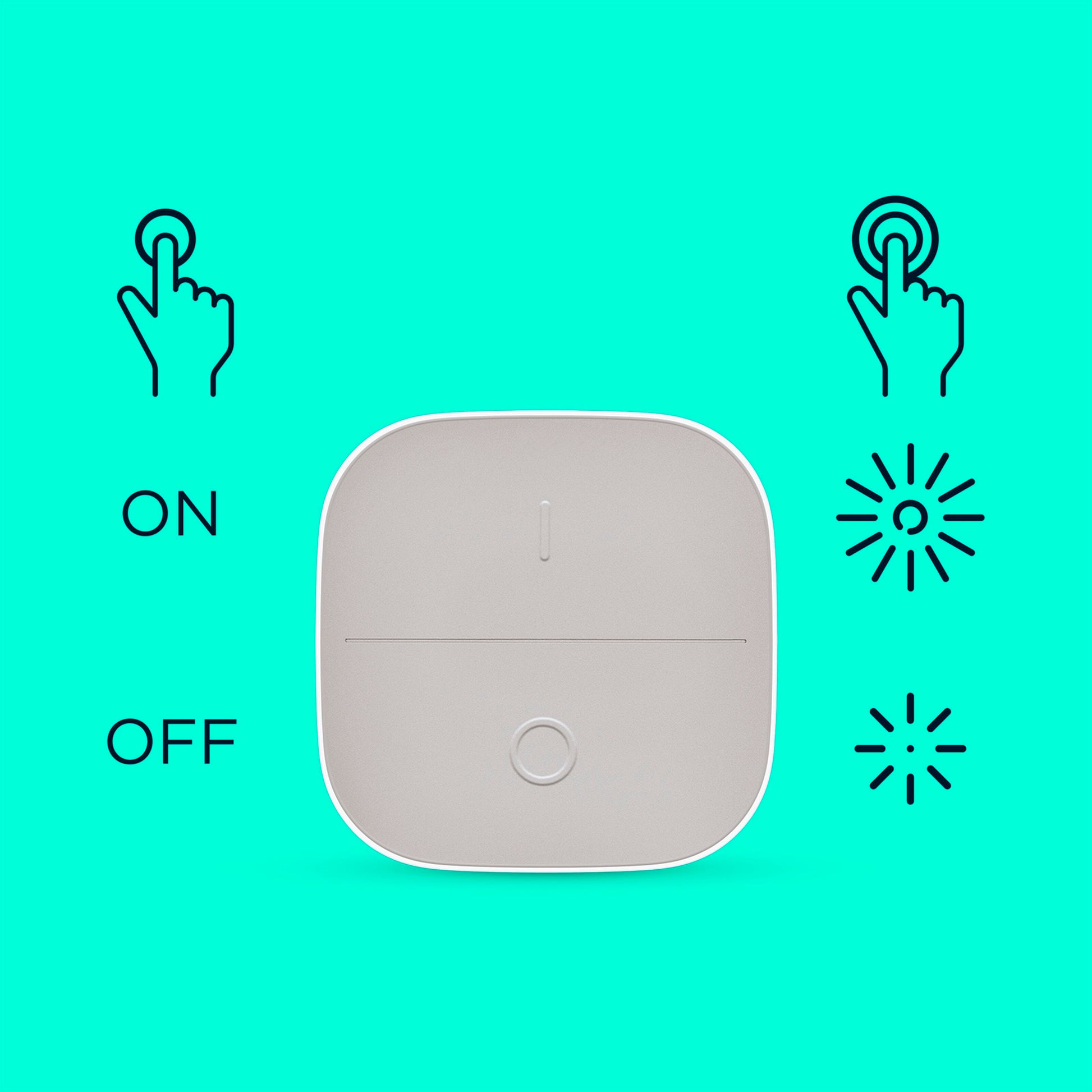 Wiz WiZ Transportabel knap fjernbetjening grå, firkantet, tryk til ON/OFF smart belysning, ikon og tekst "ON" "OFF.