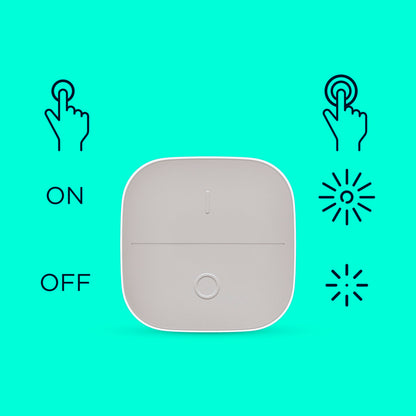 Wiz WiZ Transportabel knap fjernbetjening grå, firkantet, tryk til ON/OFF smart belysning, ikon og tekst "ON" "OFF.