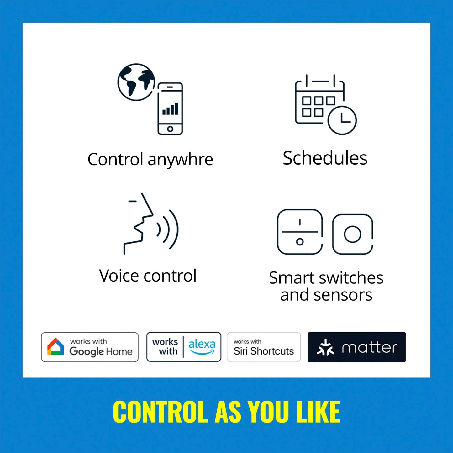 Wiz Farve A60 Smart LED-pære E27 806 lm, kompatibel med Google Home, Alexa, Siri Shortcuts og Matter, funktionsikoner.