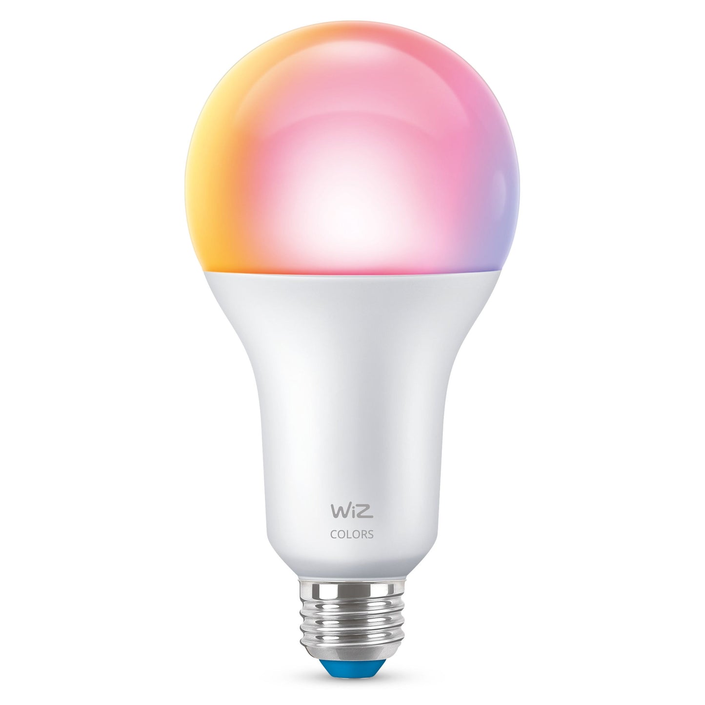 WiZ Farve Høj Lumen A80 Smart LED-pære E27 med hvid sokkel, mat top, farvegradient i pink, gul og blå, 2452 lm.