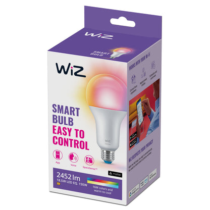 WiZ Farve Høj Lumen A80 Smart LED-pære E27 2452 lm 18,5W app/voice styring 16 mio. farver justerbar hvid lys.