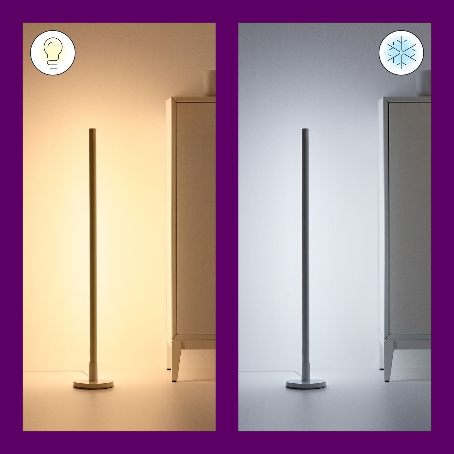 WiZ Stolpe Gulvlampe gulvlys med smart wifi, varm lys på den ene side, kold hvid på den anden, justerbare lysindstillinger.