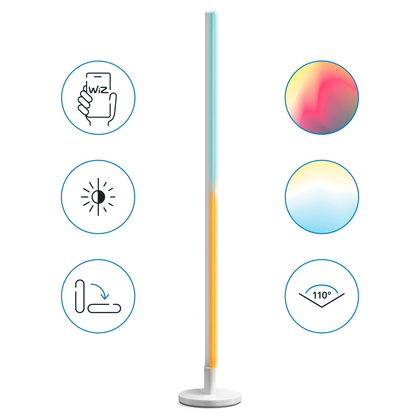 WiZ Stolpe gulvlampe, blå og orange smart lys, app-styring, justerbar vinkel, 110° belysning, wifi.