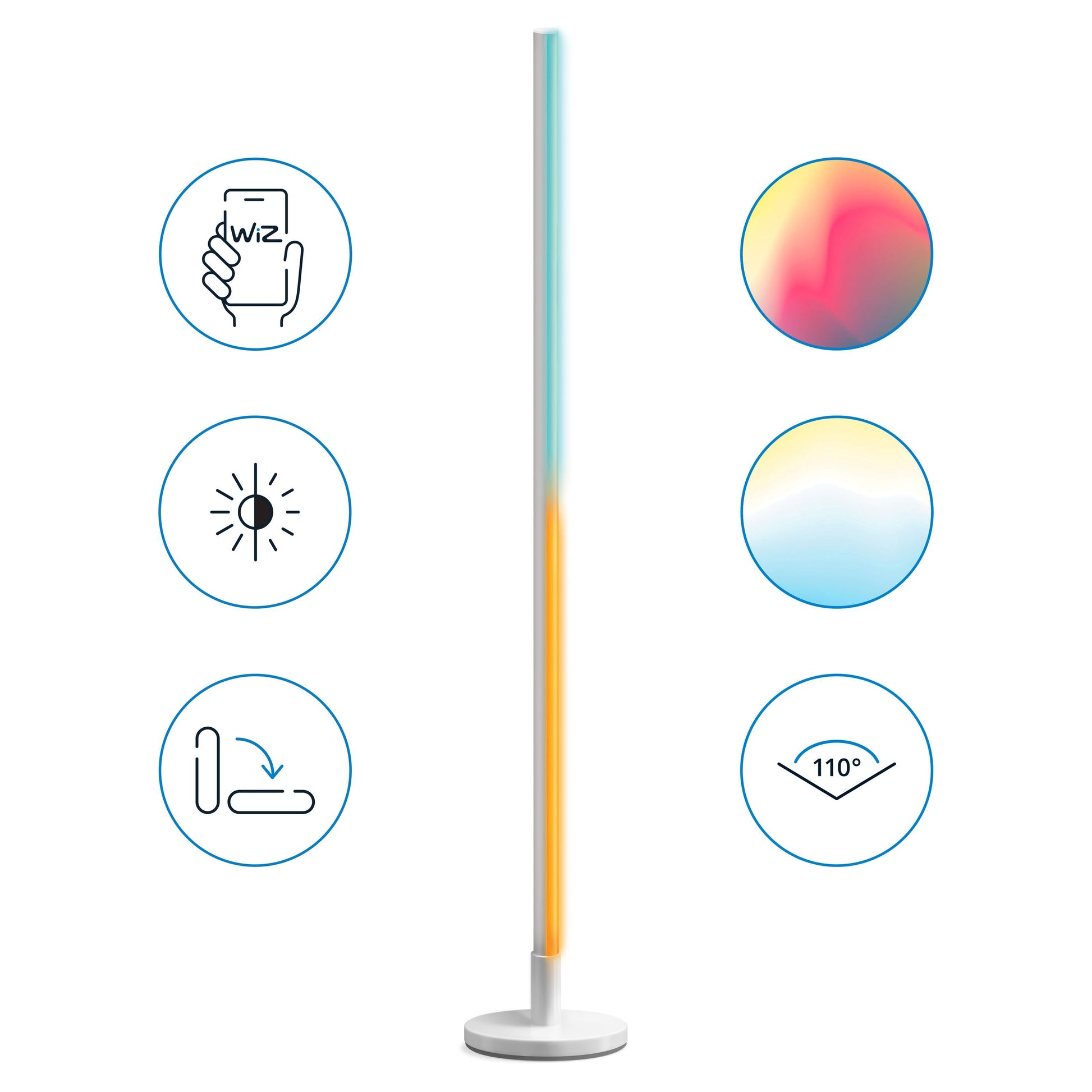 WiZ Stolpe gulvlampe, blå og orange smart lys, app-styring, justerbar vinkel, 110° belysning, wifi.