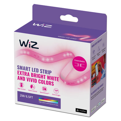 Wiz LED-liste Startpakke 2 meter, lilla/hvid æske, 1600 lumen, app- og stemmestyring, synlig pink LED-strip.