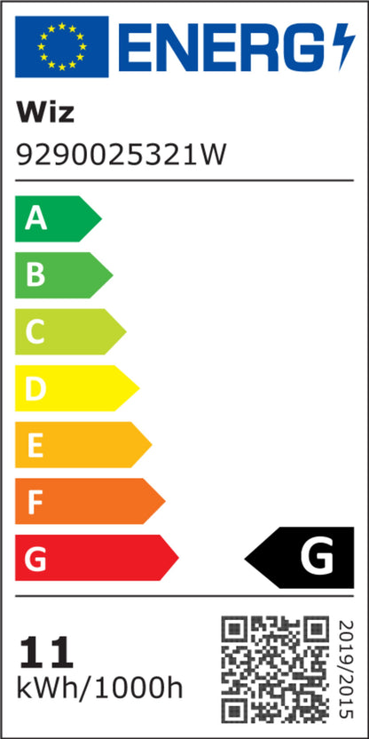 Wiz LED Strip LED-list Forlængelse 1 meter EU energimærke G, 11 kWh/1000h, QR-kode og A-G farveskala.