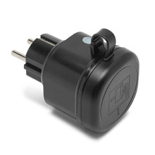 Cleverio GP120 Smart udendørs sort stikadapter 3680W med beskyttelsescover og EU-stik til fjernstyring af el-enheder.