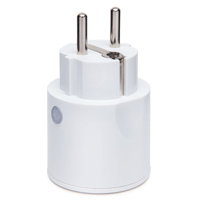 Cleverio IAS500 smart fjernstrømafbryder 3680 W, hvid cylinder med to runde ben og jordben til EU-stik, energimåling.