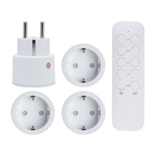 Cleverio mini-fjernbetjeningskontakt 4-pak, tre hvide adaptere, en stor trådløs stik, fjernbetjening med A-D, ON/OFF.