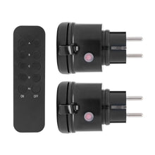Cleverio mini fjernbetjent udendørs stikkontakt 2-pak 3680W med sort fjernbetjening og til IP44-stik.