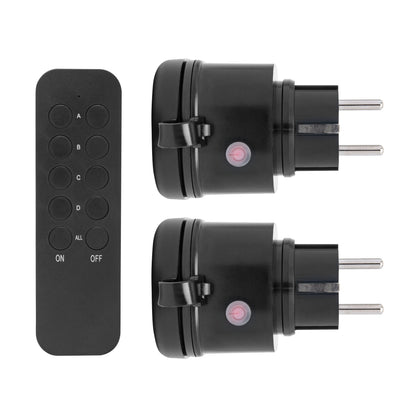 Cleverio mini fjernbetjent udendørs stikkontakt 2-pak 3680W med sort fjernbetjening og til IP44-stik.