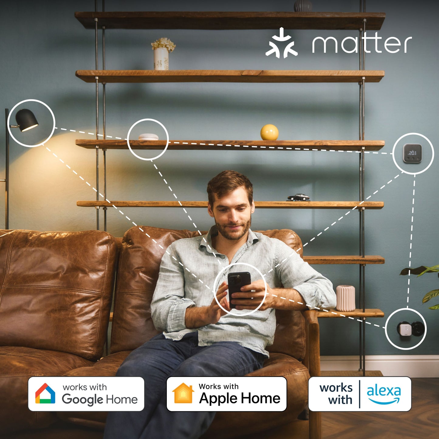 Tado Bro X grænserouter sort Matter-over-Thread logo synlig Google Home, Apple Home, Alexa kompatibel.
