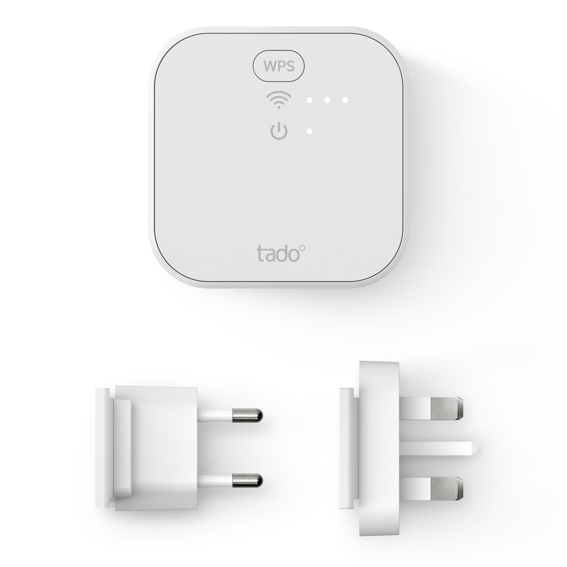Tado tado Bro X grænserouter, hvid, tre LED, WPS-knap, to adaptere (EU/UK), Matter-over-Thread support.
