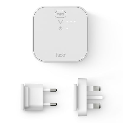 Tado tado Bro X grænserouter, hvid, tre LED, WPS-knap, to adaptere (EU/UK), Matter-over-Thread support.