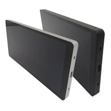 Shelly Vægdisplay X2i smart kontrolpanel, touchskærm, én med sort ramme, én med hvid, rektangulær.