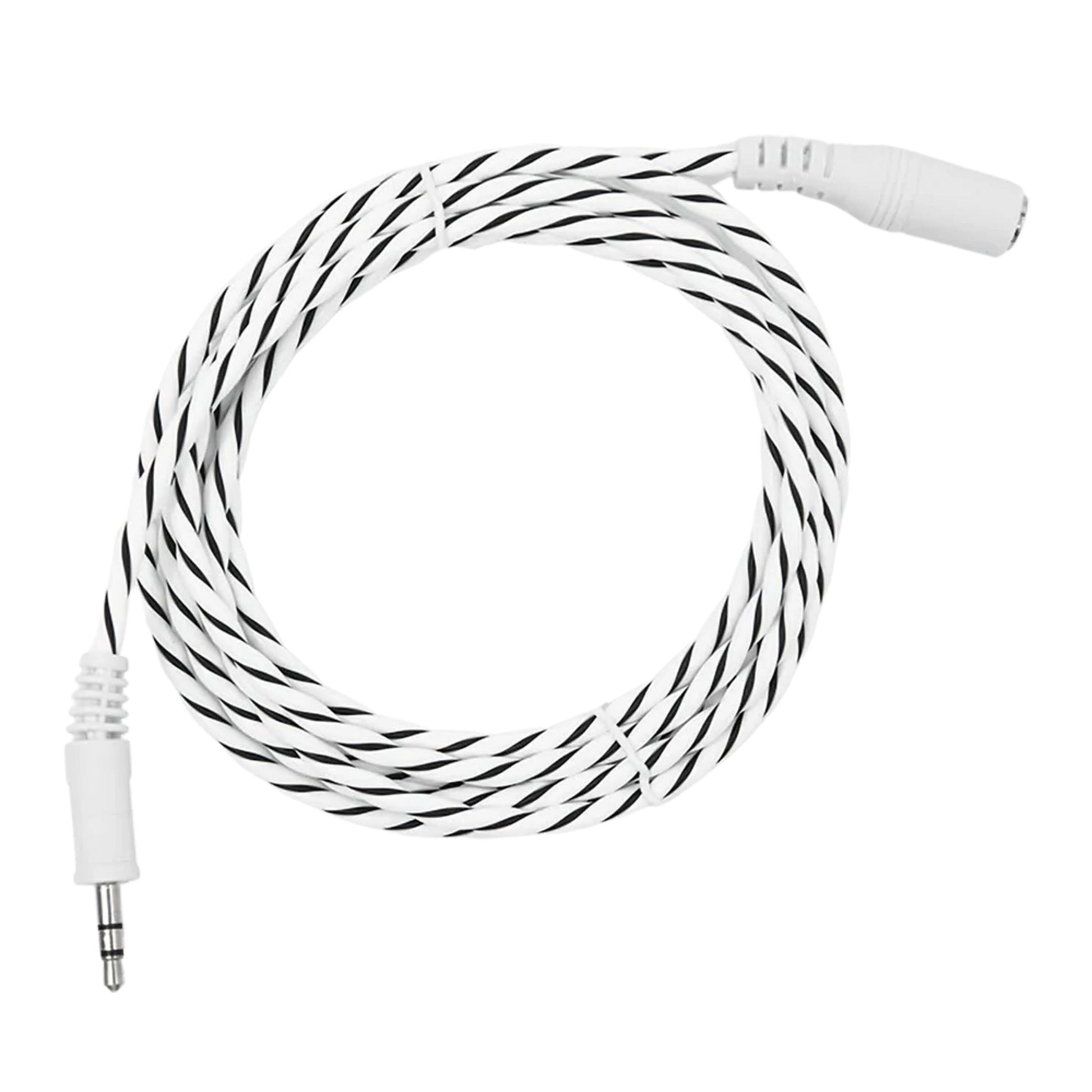 Shelly 2 m spiralkabel 3,5 mm han-til-hun lyd, sort-hvid snoet design, til Flood Gen4 Shelly Lækagesensor.