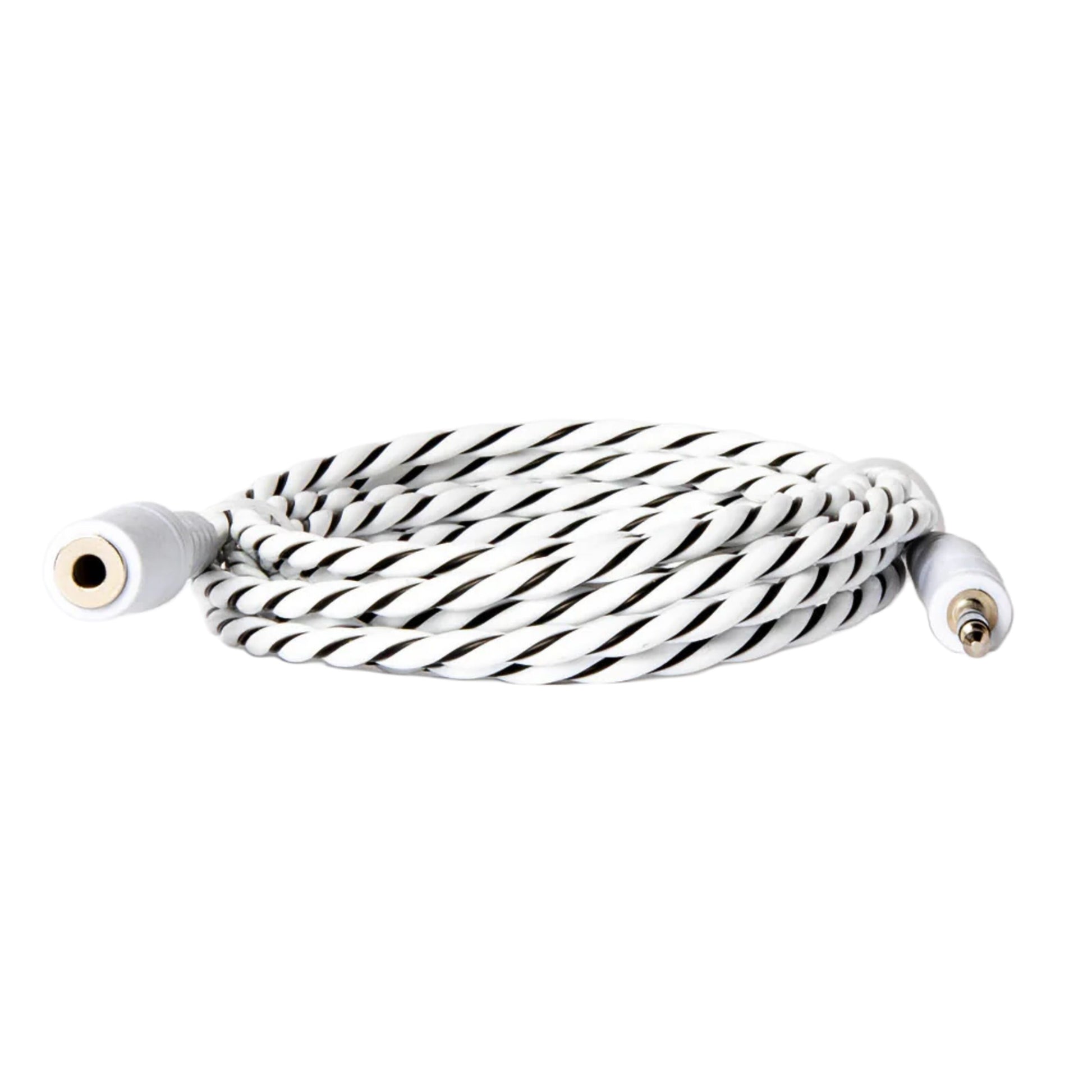 Shelly lækagesensor kabel Flood Gen4, 2 m hvid spiral med sorte striber, 3,5 mm han- og hunstik.